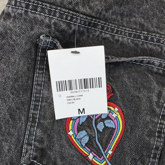 Laser Kitten Forever 21 Overalls Womens Medium Rainbow Straps Rose Heart Denim - Picture 14 of 14